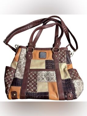 Jose Hess Patchwork Brown Shoulder Bag